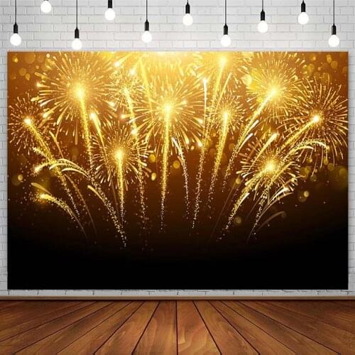 Happy New Year 2021 Backdrop Brilliant Gold Firework Firecracker Celebration Photography Background Photo Studio Photozone Decor