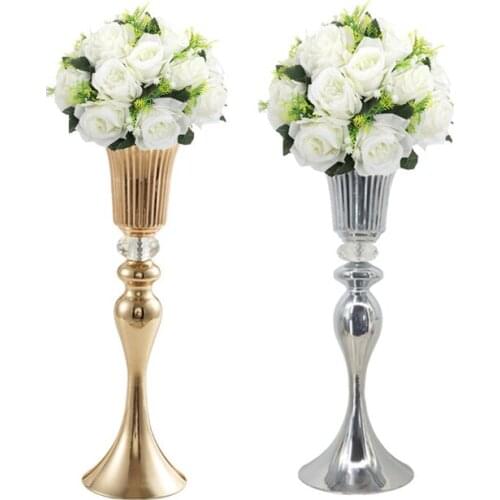 PEANDIM Exquisite Flower Vase Trumpet Shape Stand Golden/ Silver Wedding/ Table Centerpiece Romantic Road Lead Home Decor