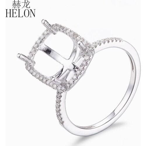 HELON 11x8mm Cushion Solid 10K White Gold Natural Diamonds Engagement Wedding Semi Mount Ring Setting Women Trendy Fine Jewelry