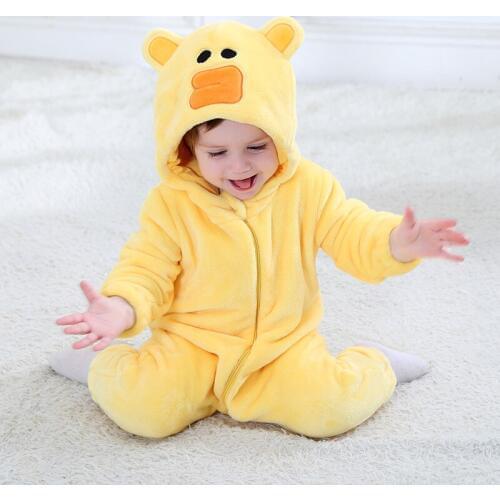 Toddler Inflant Rompers Winter Flannel Baby Jumpsuit Kids Cartoon Pajamas Panda Stitch Animal Hooded Onesie Boys Girls Romper