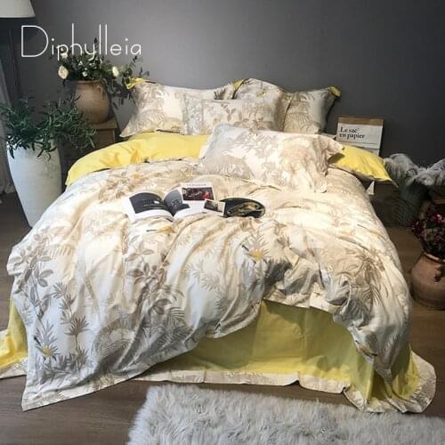 Diphylleia Oriole Bird Printed Bedding Set American Pastoral Style Ultra Soft Long Staple Cotton Queen Duvet Cover Set Chic Deco