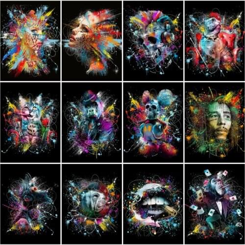 AZQSD Full Square Diamond Painting Cat Dog Monkey Girl Cross Stitch Handmade Diamond Embroidery Animal Mosaic Home Decor