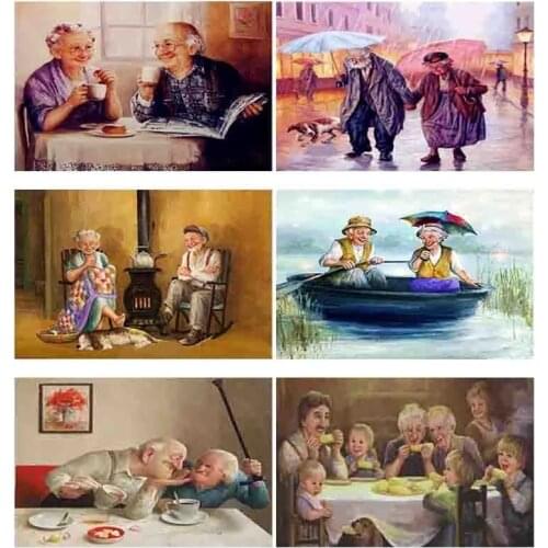 Romantic Old Love Paint By Numbers Set Oil Painting For Adults DIY Kits Canvas Frame Picture Drawing Coloring By Numbers Decor