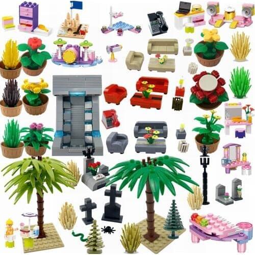 Creator City Green Bush Flower Grass Tree Plants sofa Creative Bulk Sets Accessories Building Blocks MOC Toy Creators Cities Kit