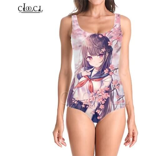 CLOOCL Newest Anime Girl 3D Print One-piece Swimwear Swimsuit Womens Sleeveless Slim Sexy Girl Swimsuit