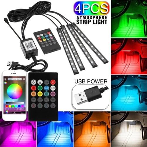 New 1Set USB Interior Strip Lamp 9 LED App Control Light Rmote Control floor lights car Decorative atmosphere lamp