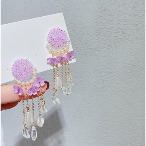 New Elegant Pink Shiny Zircon Flower Circle Long Drop Earrings For Women Delicate Micro Paved Pendientes Jewelry