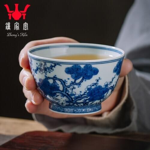 One cup of jingdezhen porcelain tea set pure manual poetic age of blue and white porcelain teacup maintain single cup