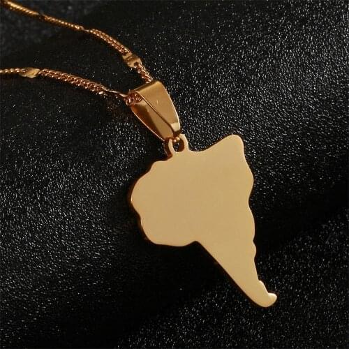 Stainless Steel Map of South America Necklace Pendants Trendy Chain Jewelry