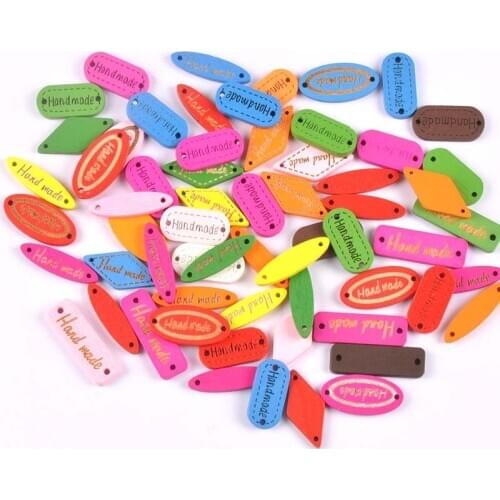 Mixed 50Pcs Wooden Button "Hand Made" Wood Sewing Accessories For Clothes Handmade Scrapbooking Craft DIY MT1868