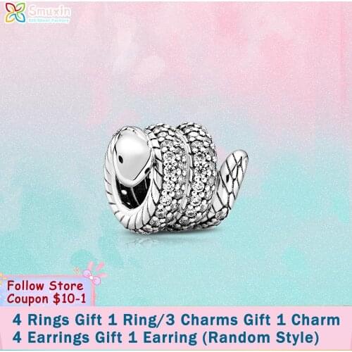 Smuxin 925 Sterling Silver Bead Sparkling Wrapped Snake fit Original Pandora Bracelets Women Jewelry Making Birthday Girl Gift