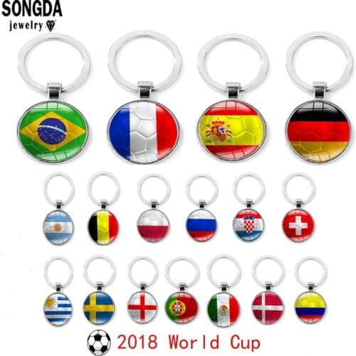 SONGDA World Football Game Keychain Car Key Ring Holder Bag Key Chain National Flag Glass Cabochon Keyring Sleutelhanger 2018
