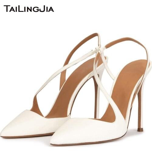 Woman Heeled Slingback Pumps Nude Elegant White Heels Gold Ladies High Heel Autumn Dress Shoes 2021 Wedding Shoes Bride Footwear