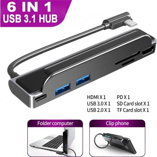 6 In 1 USB 3.1 Type-C Hub To HDMI USB 3.0 2.0 PD SD TF Reader Slot Adapter 4K Thunderbolt for MacBook Pro/Air Huawei Samsung
