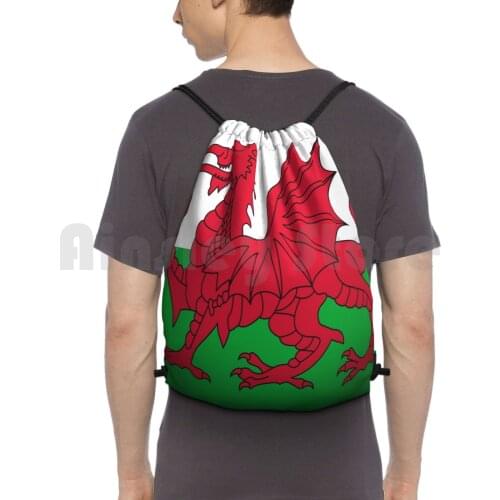 Welsh Flag-Wales Red Dragon Backpack Drawstring Bag Riding Climbing Gym Bag Welsh Flag Wales Flags Language Culture Dialect