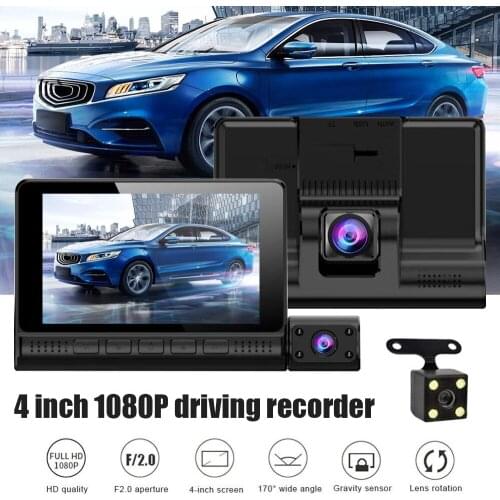 Vehemo 3 Camera Lens Dash Cam 1080P Car DVR Motion Detection Night Vision Auto Camera 4 Inch IPS G-Sensor Reverse Image Dash Cam