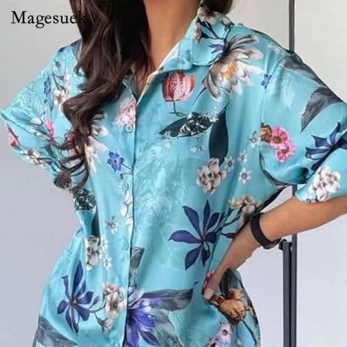 2021 Autumn Fashion Long Sleeve Shirt for Women Print Floral Turn-down Collar Shirt Streetwear Style Elegant Female Blusa 16748