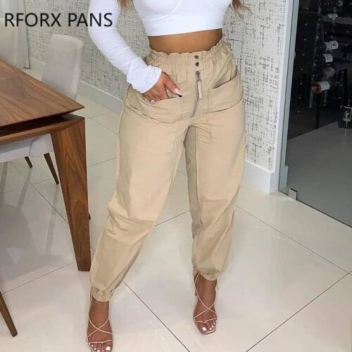Women Pants Zipper Button Pocket Design Shirring Detail Pants Casual Pants for Women 2021