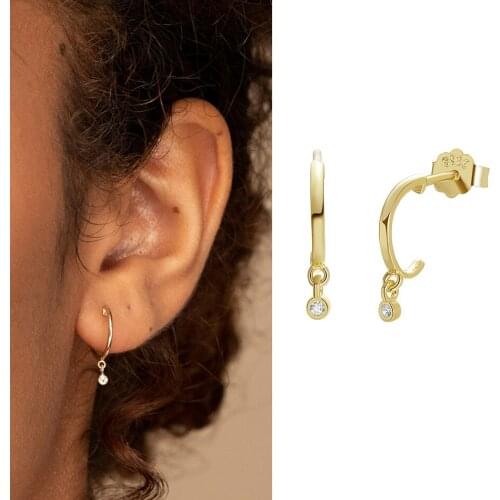 ELESHE Wholesale 925 Sterling Silver with Tiny Zircon Stone Hoop Earrings for Women 18K Gold Plated Earrings Wedding Jewelry