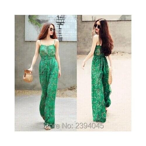 2016 New Arrive Fashion Sleeveless Printed Jumpsuit Summer Women Full Length Casual Spaghetti Strap Rompers