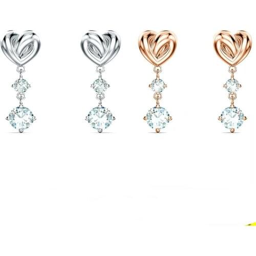 1:1 Swa Heart Knot Elegant Earrings For Women Romantic Simple Jewelry White Rose Gold Color