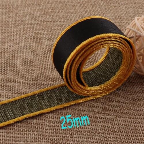 1"(25mm) Webbing Smooth Black Yellow Striped Ribbon Yellow Totes Belts Tape Bag Handle Bag Purse Straps webbing key fob