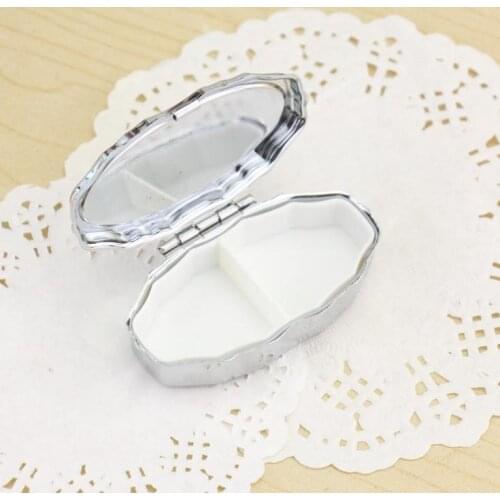 100PCS Lace Pill box Silver Blank Rhombus Metal Pill Container Oval Storage Box 2 Compartments