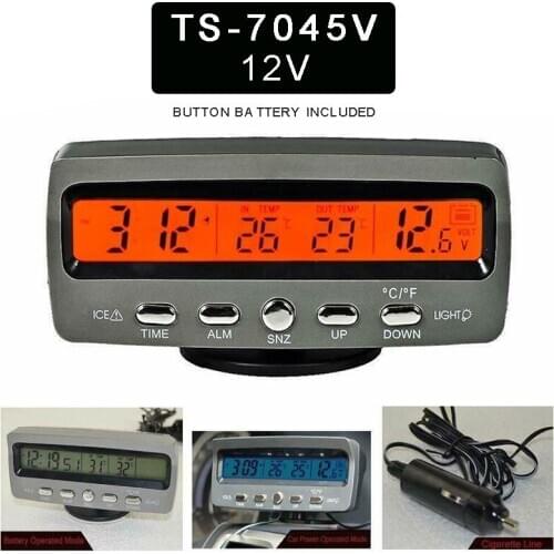 12V Car Voltmeter Clock With LED Backlight Indoor/Outdoor Thermometer Monitor High Quality Volt Meters Cars Replacement Parts