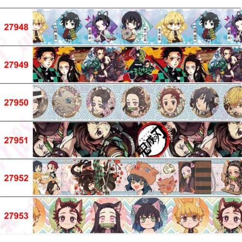 16mm-75mm Japan Cartoon Ghost Series Printed Grosgrain/Elastic Ribbon Rainbow Stripes DIY Gift Bowknots 50yards/roll