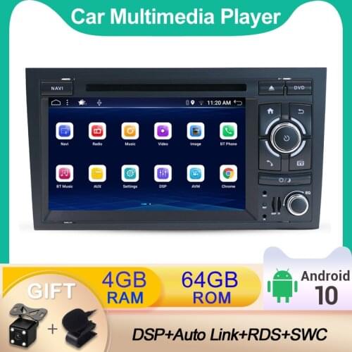 2 Din DVD DSP Carplay 4G LTE Android 10.0 For Audi A4 B6 B7 S4 RS4 SEAT Car Multimedia Player Radio Stereo Audio GPS 4G+64G