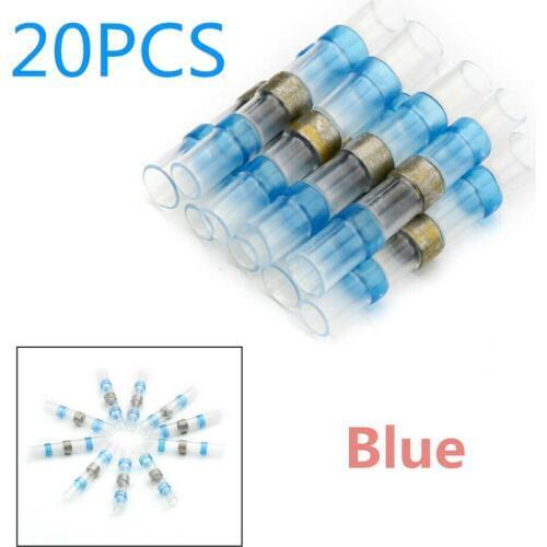 20Pcs AWG16-14 Blue Solder Sleeve Heat Shrink Butt Terminal Electrical Wire Connector Kit Waterproof Insulated