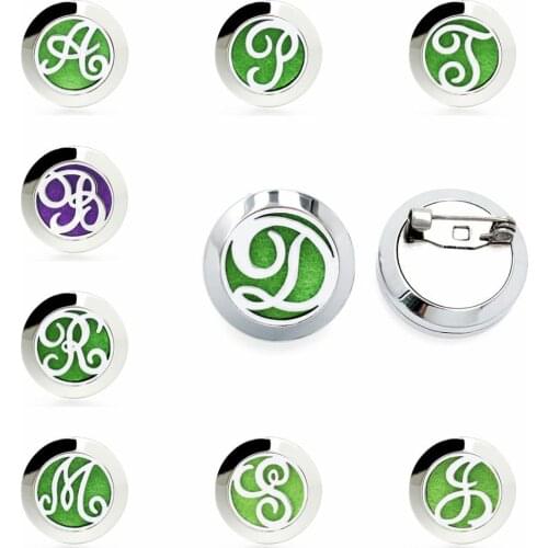 2019 Fashion 26 letters Stainless Steel Brooch Fine Pin Badge Aromatherapy Essential Oil Diffuser Perfume Lockets Accessories