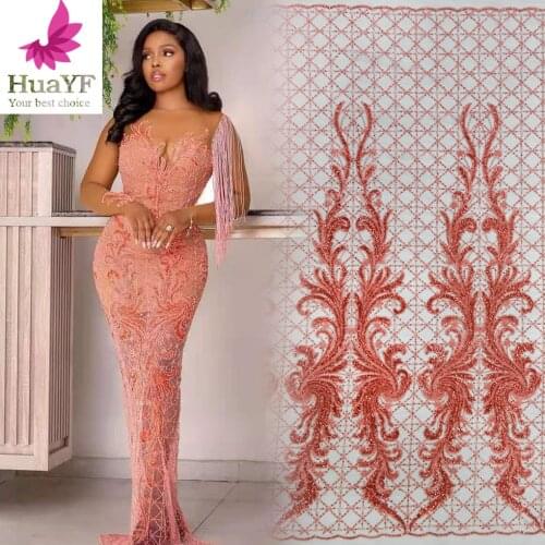 2020 Luxury embroidered heavy beaded tulle lace fabric for wedding party