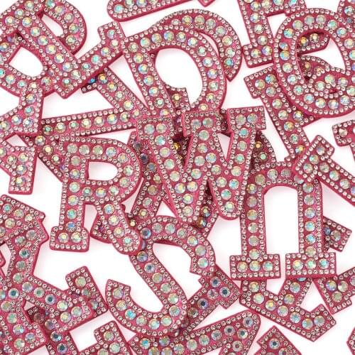 26pcs Letter A~Z Patches Applique Alphabet Resin Crystal Rhinestone Patches Sew on Patch for Clothes DIY Name Jewelry Pink Black