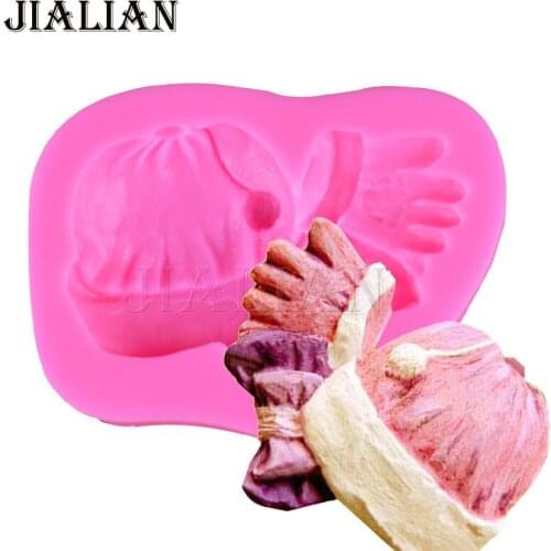 3D Baby gloves hat Bow Shape Silicone Molds Fondant Cake Decorate tools soap mould kitchen Baking accessories T0861