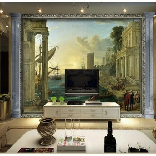 Dropship Custom 3D Wallpaper Beautiful Seaside Architecture Landscape Living Room TV Decoration Backdrop Wallpaper Murals