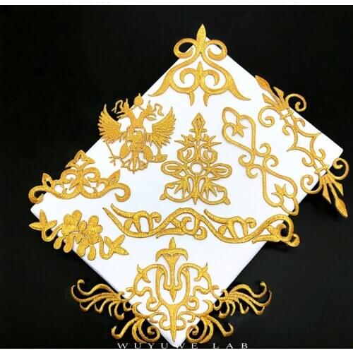 5Pcs/pack Gold Retro Appliques Iron On Patches Garments Steamers Clothing Embroidery Patch Fabric Adhesive Sticker Craft Sewing