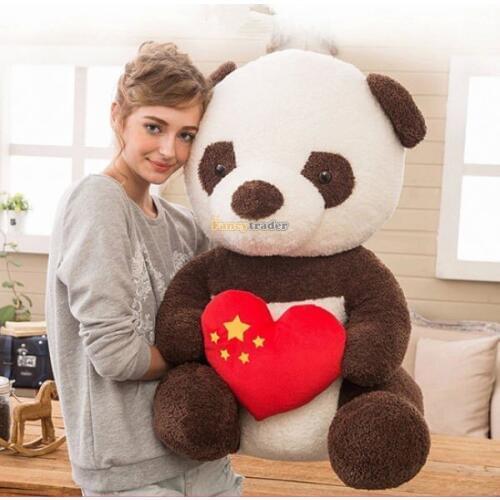80cm Super Lovely Giant Chinese Panda Plush Doll Stuffed Panda Toy with Love Heart Red Free Shipping