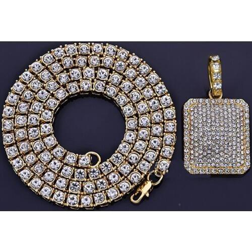 Bling Bling Mens Hip Hop Iced Out 5mm1 Row Simulated Diamonds Chain Necklaces Luxury Brand Dog Tag Pendant Gold Men Jewelry