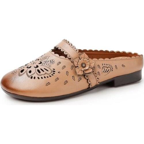 Women Sandals 2020 New Summer Fashion Popular Elegant Silppers Breathable Genuine Leather Sandals Soft Comfortable Flat Sandals