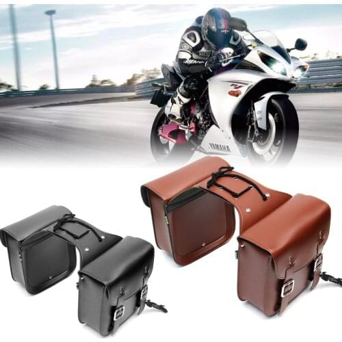 Black Brown Motorcycle Saddlebag Large Capacity Motorbike Side Bag Storage Tool PU Leather Universal Fit