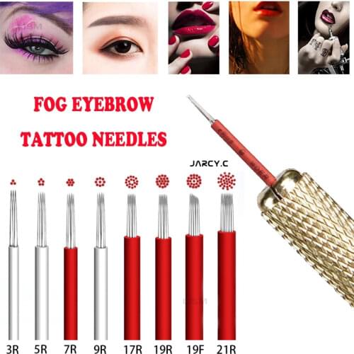 50pcs Microblading Needles Fog Eyeborw Permanent Makeup Blade Shading Round R3 R5 R7 R9 R21 Tattoo Needle for tattoo manual pen