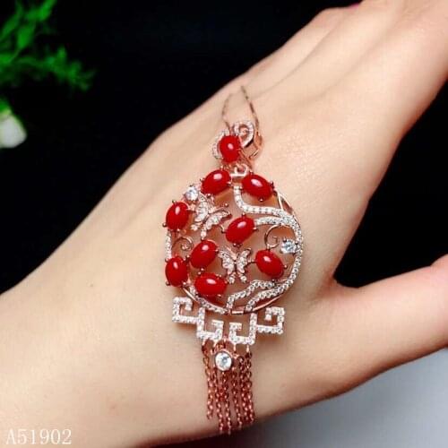 KJJEAXCMY Fine jewelry 925 sterling silver inlaid natural red coral gemstone female pendant necklace support inspection