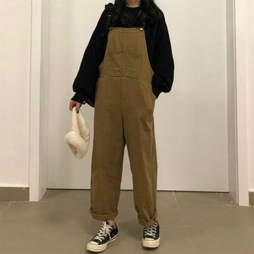 Jumpsuits Outfits For Women Solid Chic Retro Cargo Denim Overall Jumpsuit Preppy Ulzzang Leisure Baggy Slouchy Trouser Overalls
