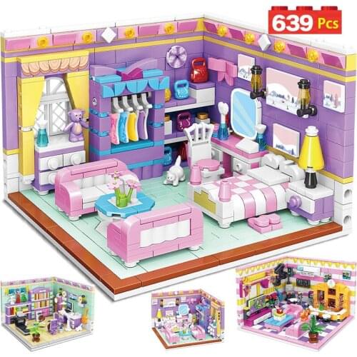 City Street View Mini Cabin Living Room House Building Blocks MOC Friends Home Decoration Figures Bricks Toys For Children Gifts