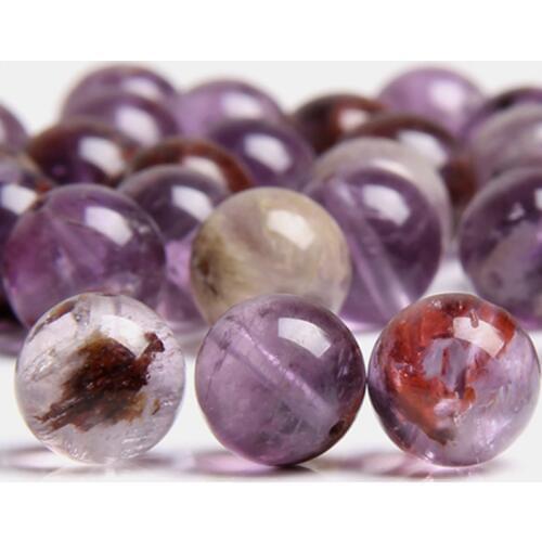 Natural Round Purple Phantom Ghost Quartzs Stone Spacer Loose Beads Jewelry Making bracelet natural purple quartz crystal beads