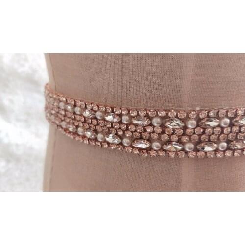 Rhinestone Crystal Lace Trim For Bridal Accessories Wedding Dress Sash Belt Headband Straps Costume Embellishment 3 Colors