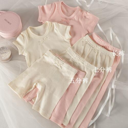 Cotton Jacquard Mesh Girls Girls Summer Thin Sweat-Absorbent Breathable Clothing Short Sleeve Leggings