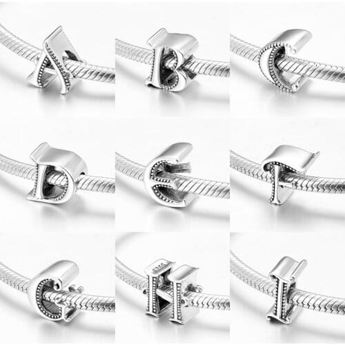 Hot sale 925 Sterling Silver Letter A to Z Fashion Womens Accessories Fit Original Pandora Charms Bracelets Jewelry Making
