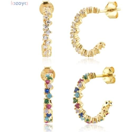 LOZOYA 925 Sterling Silver Gold 12mm Guadaloupe Multicolour 18k Gold Plated Hoop Earrings korean earrings Jewelry Clips Pendien
